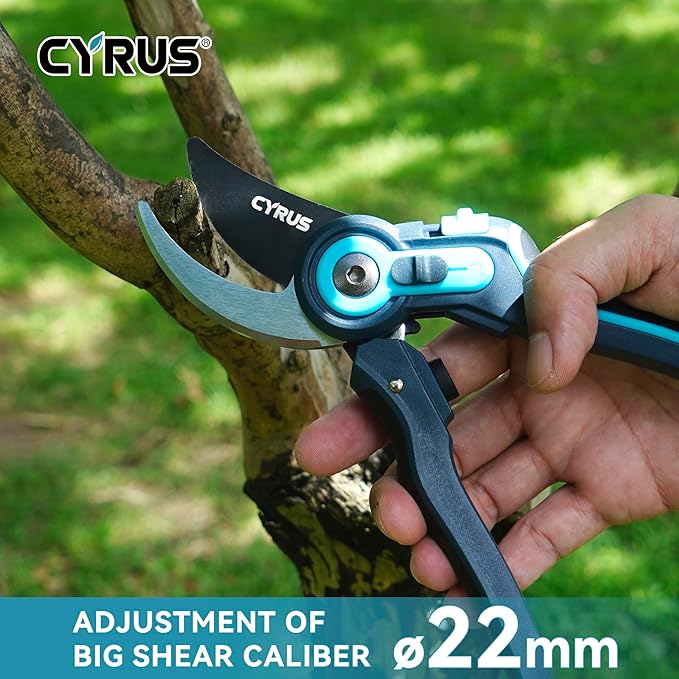CYRUS Pruning Shears, Garden Shears Sk5 Steel Blades, 2-Stage Adjustable Diameter Pruning Shears12-22 mm, Rose Shears, Professional Bypass Shears, Plant Garden Tools, Hedge Clippers, Pruning Shears