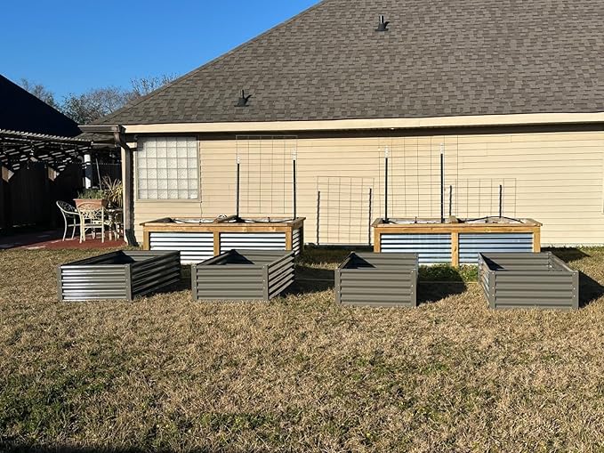 A ANLEOLIFE 6-Pack 4X4X1.5ft & 6X3X1.5ft Deep Root Galvanized Raised Garden Beds Outdoor for Planting Vegetables Flowers Herb, Quartz Grey