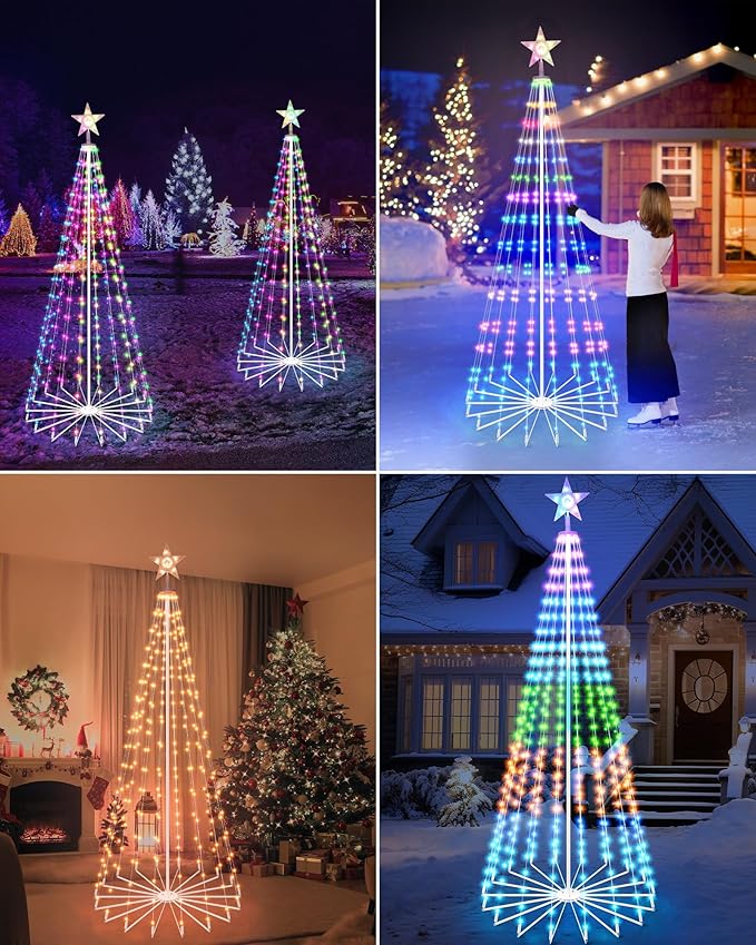 Brightever 9FT 460 LED Smart Cone Christmas Tree, Outdoor Prelit Christmas Tree with 16 Million DIY RGB LED Light Show, Remote APP Control Color Changing Music Sync for Xmas Outdoor Decorations