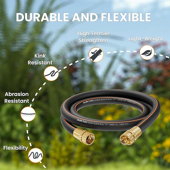 Giraffe Tools Leader Hose 2ft x 5/8", 24INCH Short Water Hose for Hose Reel Connecting 3/4 inch GHT Connector, Lightweight, Flexible with Female Female Fittings