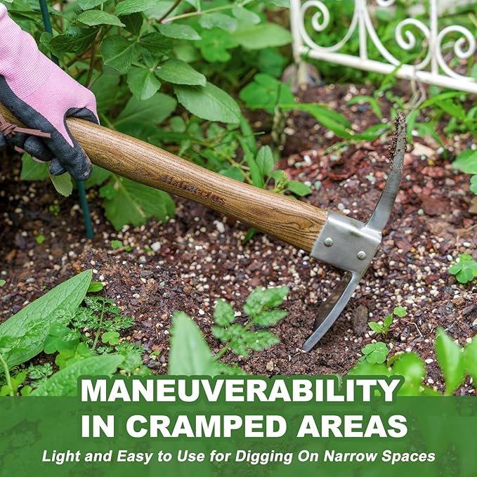 Haliaeetus Pick Axe, Stainless Steel Mattock with Sharp Pick and Cutting Edge for Breaking up Heavy Clay Soil, and Removal of Difficult Weeds, Garden Pick with Wood Handle for Digging, Loosening Soil
