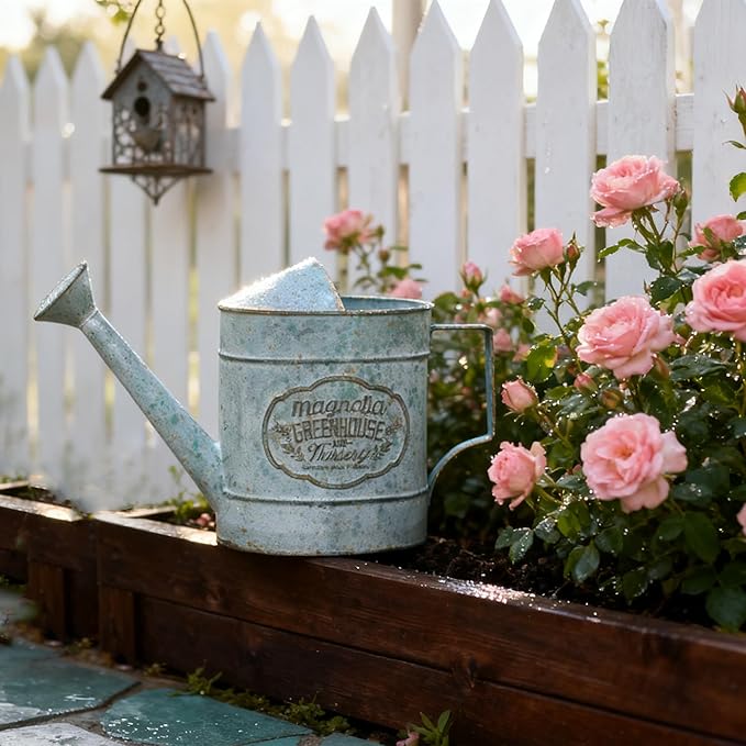 Vintage Metal Flower & Garden Watering Can, Rustic Farmhouse Decorative Watering Pot Planter for Home Patio Backyard Outdoor Plant Care