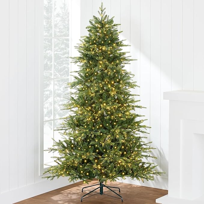 6.5 FT Pre-Lit Pencil Christmas Tree – 300 Warm White Lights, Auto-Hinged Expansion, Foldable Metal Stand, PE & PVC Construction – for Porch, Party, Office, and Home Decor