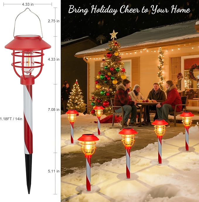 Christmas Solar Pathway Lights Outdoor Decorations,Garden Solar Stake Landscape Lights Candy Cane Christmas Pathway Light (6 Pack)