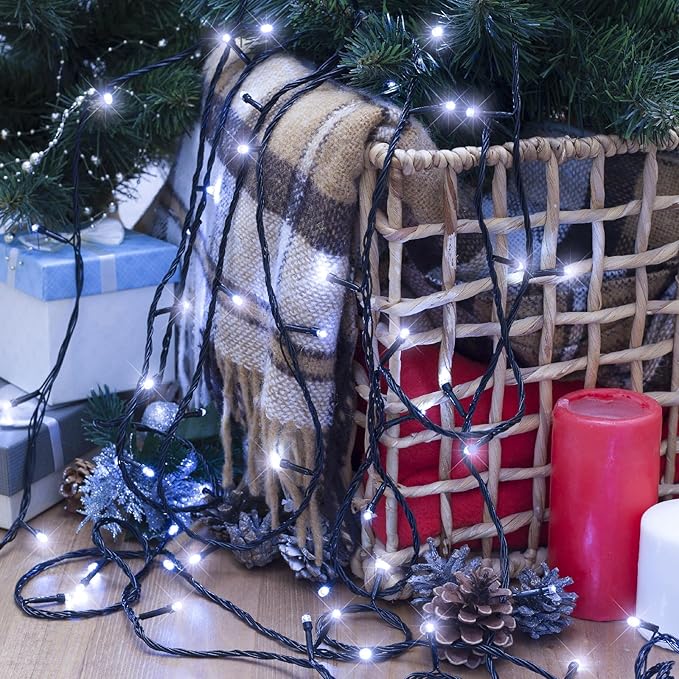 328FT 1000 LED Christmas Lights, Plug in White Christmas Tree Lights Outdoor with Timer and 8 Modes, Green Wire Waterproof String Lights for Indoor Yard Patio Xmas Holiday Decorations