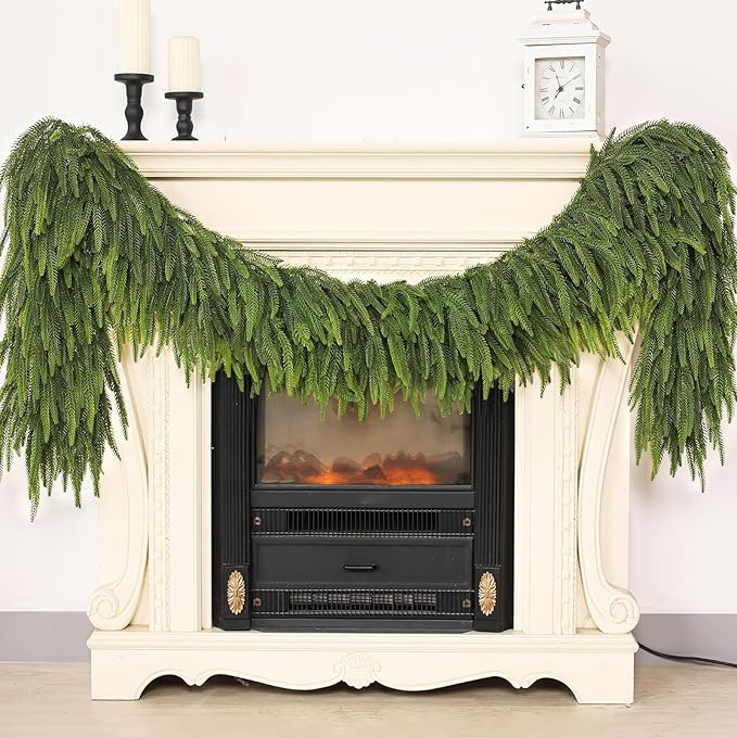 9FT Christmas Norfolk Pine Garland -1PCS, Artificial Pine Needles Garlands Faux Greenery Fake Garland for Holiday Fireplace,Table,Window,Stairs,Mante,Indoor Outdoor Decor