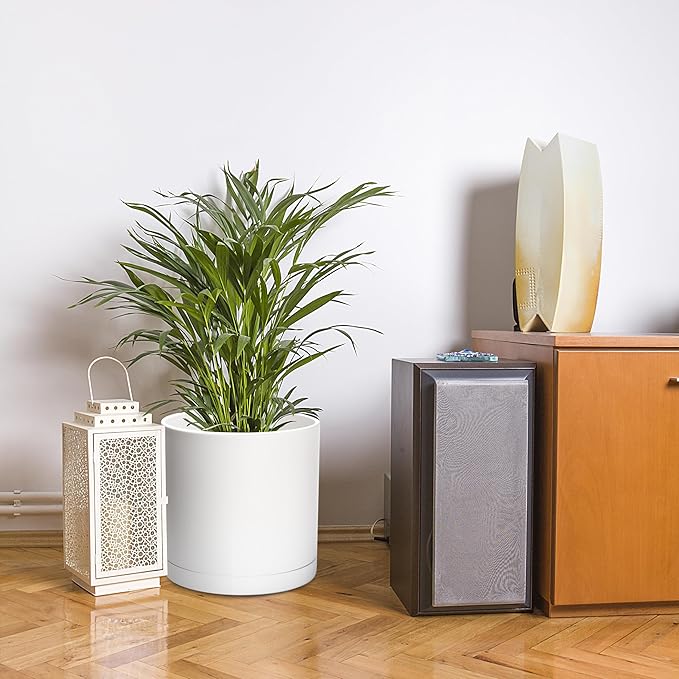 D'vine Dev 16 Inch White Plastic Planter Pots for Plant Pot with Drainage Hole and Seamless Saucers, 74-X-A-5