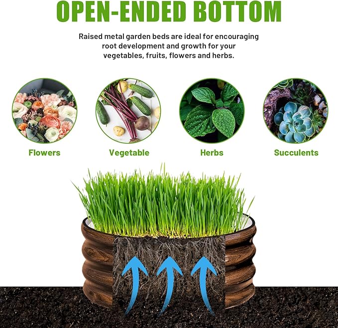 SnugNiture 2x2x1ft Round Galvanized Raised Garden Bed Kit Outdoor, Metal Planter Box for Planting Plants Vegetables, Brown