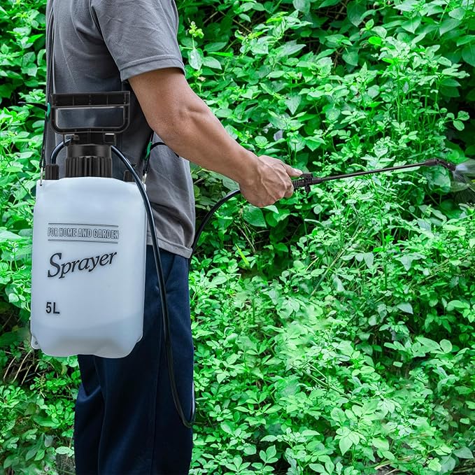 1.3 Gallon Pump Sprayer, 5L Garden Sprayer with Adjustable Nozzles and Shoulder Strap Sprayers in Lawn and Garden for Car Washing, Plants and Cleaning