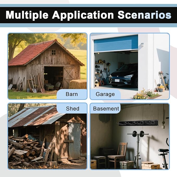 Garage Tool Organizer Wall Mount 48in- 6 Heavy Duty Hooks,360lbs Capacity, Garage Organization & Storage Rack for Broom, Rake & Snow Equipment - Tool Organizer & Men’s Gift Choice