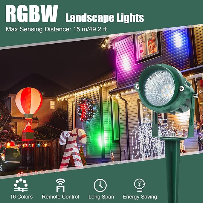 Fovths 6 Pack Christmas Spotlight 12W RGBW Outdoor Landscape Lights Spot Light with Remote Control IP65 Waterproof 120V Lights 16 Color Changing for Xmas Garden Path Yard Decor