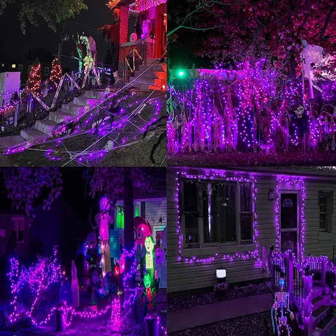 YIQU Purple 82FT 200 LED Extendable Halloween Lights for Outdoor/Indoor, 8 Lighting Modes Plug in String Lights for Halloween Decorations Bedroom Party Decor Room Garden Patio Tree (Purple)
