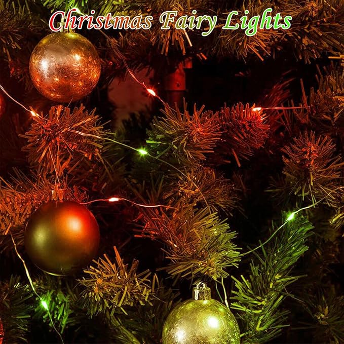 4 Pack Red and Green Christmas String Lights, 20FT 60 LED Fairy Lights Battery Operated with Timer, Waterproof Christmas Tree Light for Outdoor and Indoor Bedroom Home Yard Patio Christmas Decorations