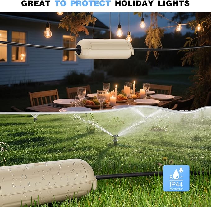 Flemoon [3 Pack] Outdoor Extension Cord Cover Waterproof, Weatherproof Electrical Connection Box for Straight Plug, Outlet, Socket, Halloween, Christmas Holiday Decoration String Light, Almond