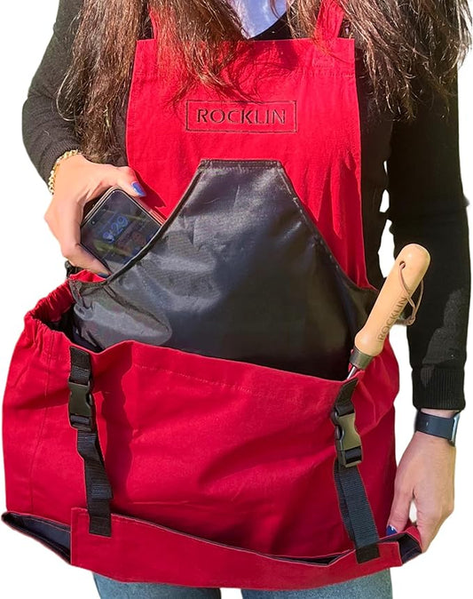 Rocklin Red Garden Apron – Heavy Duty Canvas Garden Apron For Women & Men | Waterproof Lining With Deep Harvest Pouch