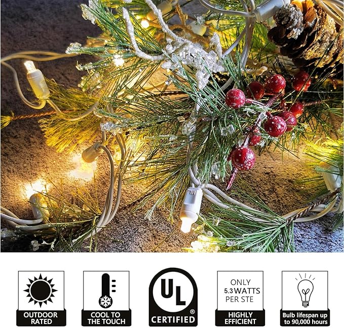 Christmas Lights 50 LED 17FT Commercial Mini LED String Lights, 120V UL, White Wire Xmas Lights for Indoor & Outdoor Use, Holiday Party Decorations,Trees, Light Displays (Warm White)