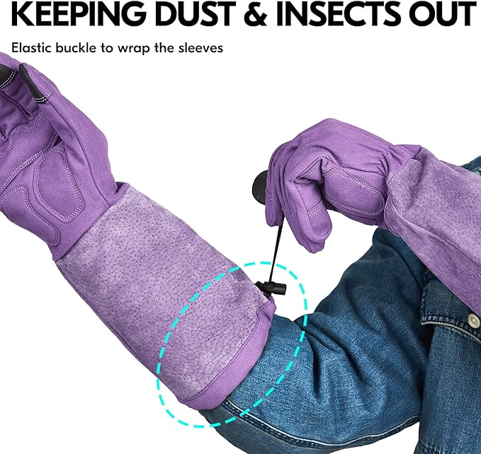 Vgo... Ladies' Synthetic Leather Extended Pig Split Leather Cuff Rose Pruning Thorn Proof Garden Gloves (Size M, Purple,SL6592W)