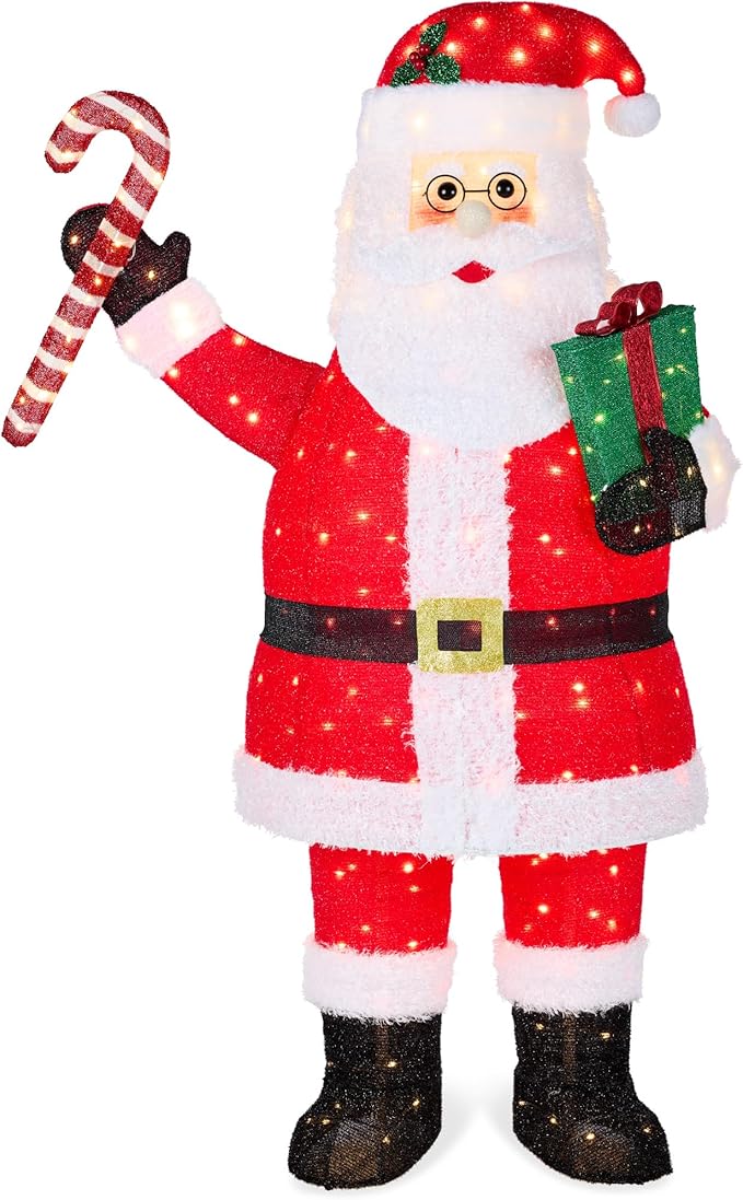 Best Choice Products 8ft Lighted Pop-Up Santa, Large Outdoor Christmas Holiday Decoration w/ 400 LED Lights, Twinkling Candy Cane, Gift Box, Hat