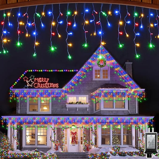 82FT LED Christmas Lights Outdoor with 176 Drops, Christmas Decorations Hanging Lights 616 LED 8 Modes, Outsite Fairy String Lights for Wedding Party Holiday Winter Wonderland Decorations Multicolor