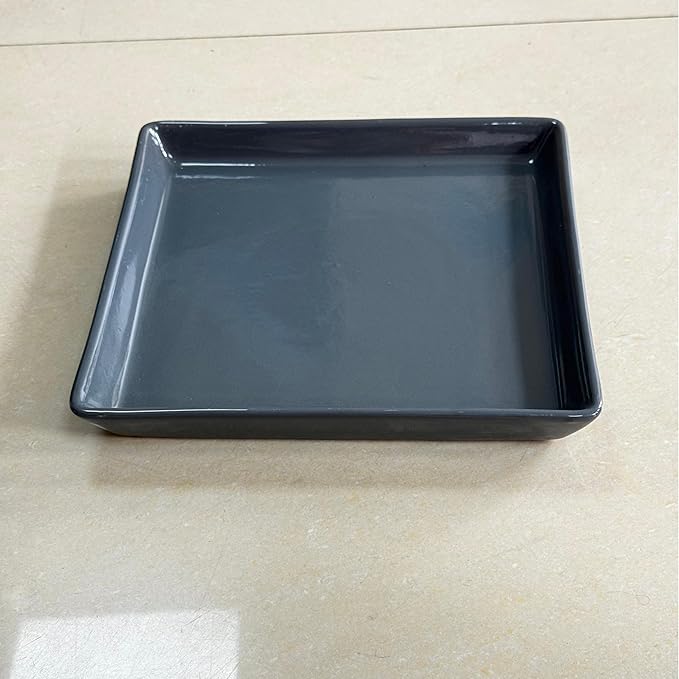 Square Plant Saucer 10 Inch 1 Pack，Plant Trays for Pots, Gray Ceramic Plant Saucers for Indoors Outdoors, Plant Drip Tray 4 6 8 10 12 14 Inch