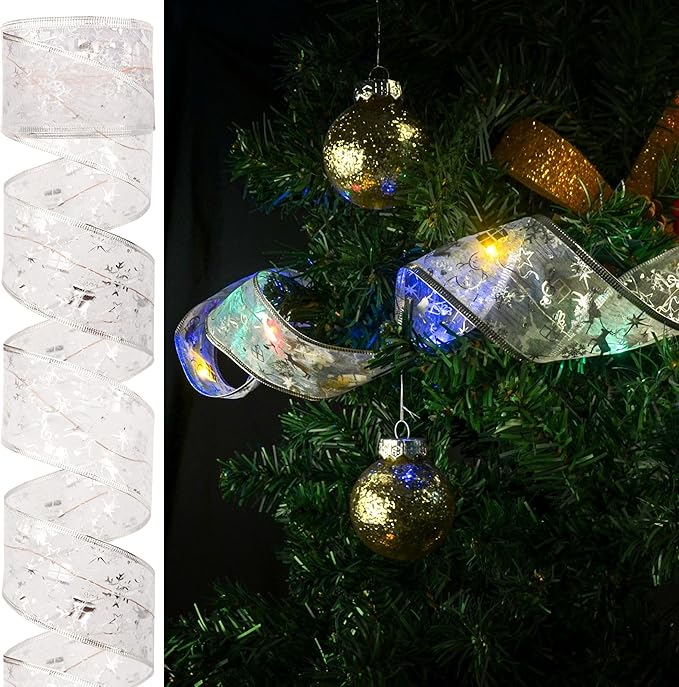 Christmas Decorations, 2.5Inch x 33Ft 100 Led Christmas Tree Ribbon Lights with Remote Control, Battery Operated & USB Powered 8 Lighting Modes Fairy String Lights with Timer for Xmas Decor