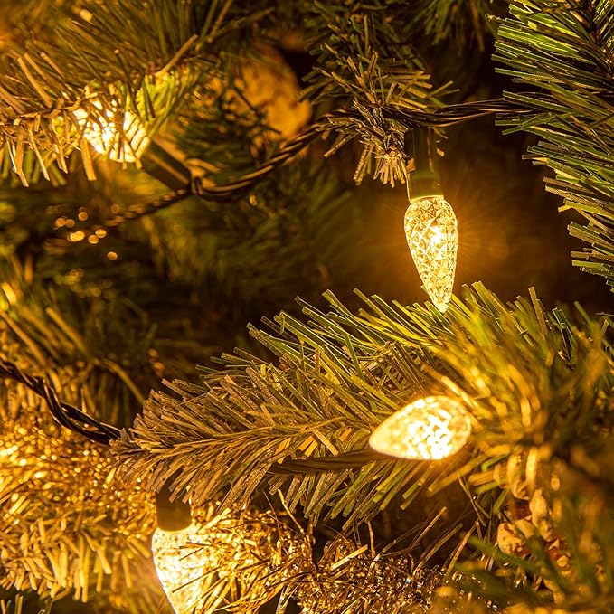 AWQ 100LED 33 FT C6 Christmas String Lights Plug in Fairy Twinkle String Lights 8 Modes Timer Function Waterproof Extendable for Indoor Outdoor Wedding Party Christmas Decoration (100, Warm White)