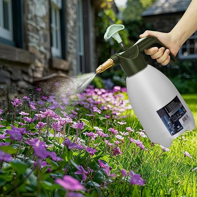 Handheld Garden Sprayer, Adjustable Nozzle & Pressurized Handle Water Spray Bottle, Plant Spray Bottle, Hand Pump Sprayer for Watering, Fertilizing, Cleaning in Lawn and Garden Yard (2L)