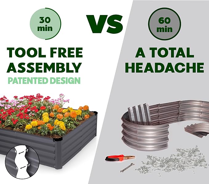 Galvanized Raised Garden Beds Outdoor // 8×4×1 ft Planter Raised Beds for Gardening, Vegetables, Flowers // Large Metal Garden Box // Patented Tool-Free Design (Dark Gray)