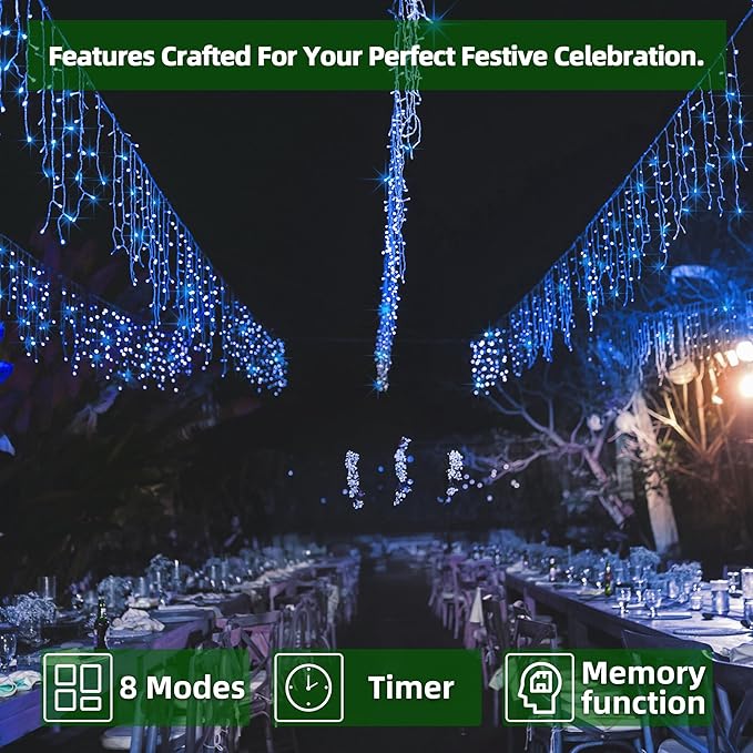 792 LED Christmas Lights with 176 Drops,82ft 8 Modes Fairy Hanging String Lights with Timer Waterproof, Plug-in Christmas String Lights for Holiday Wedding Party Christmas Decorations(Blue)