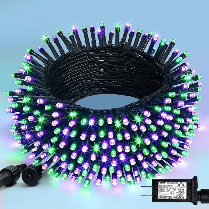 JMEXSUSS 200 LED Purple and Green Halloween Lights Plug in, 66ft Connectable Halloween String Lights,8 Modes Outdoor Waterproof Tree Light for Yard Outdoor Indoor Bedroom Garden Patio Decor