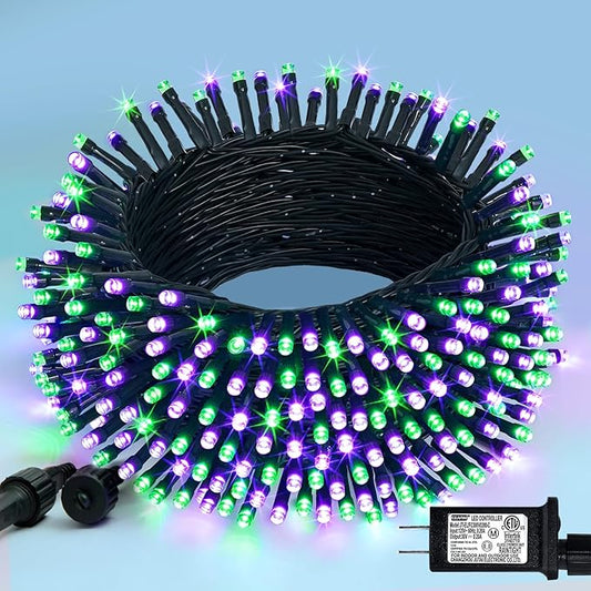 JMEXSUSS 200 LED Purple and Green Halloween Lights Plug in, 66ft Connectable Halloween String Lights,8 Modes Outdoor Waterproof Tree Light for Yard Outdoor Indoor Bedroom Garden Patio Decor