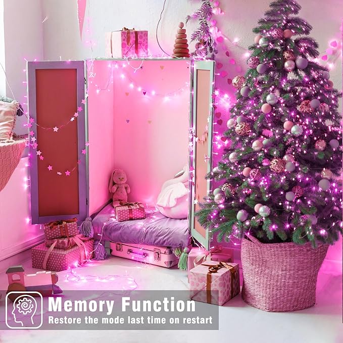 100FT 300 LED Christmas Lights Outdoor, Plug in Christmas String Lights Indoor, Waterproof & 8 Modes & Timer Function, Connectable Fairy Twinkle Light for Bedroom Patio Wedding Party Decor, Pink