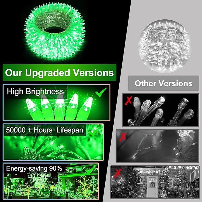 750LED Christmas Lights Outdoor Use, 240ft 12 Modes Green LED String Lights with Timer Dimmable, Waterproof Christmas Tree Lights for Xmas Patio Yard Fence Balcony Garden Party Decor Green