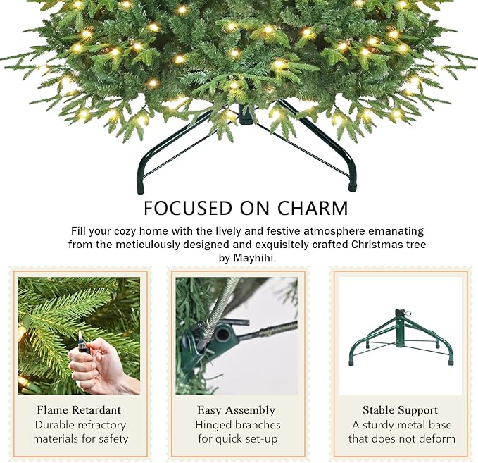 4ft Prelit Artificial Christmas Tree with 907 PE PVC Tips, Premium Pre-Lit Holiday Xmas Tree with 150 UL Incandescent Lights, Metal Hinges & Foldable Base for Home Office Party, Green