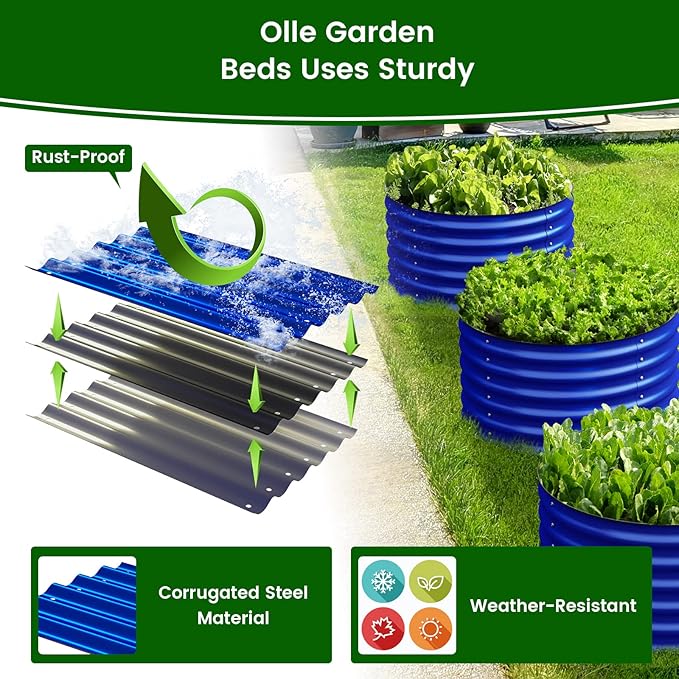 Olle Metal Raised Garden Bed, 17" Tall Twin Round Raised Garden Bed, Garden Boxes Outdoor Raised Bed Kit, Galvanized Planter Boxes Garden Planters for Outdoor Plants, Cobalt Blue 24" X 17"