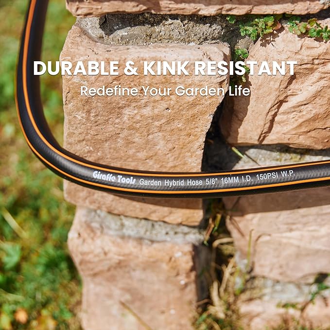 Giraffe Tools Garden Hose 50ft x 5/8", Water Hose Heavy Duty, Flexible, Lightweight Hybrid Hose with Swivel Handle, Male to Female Fittings