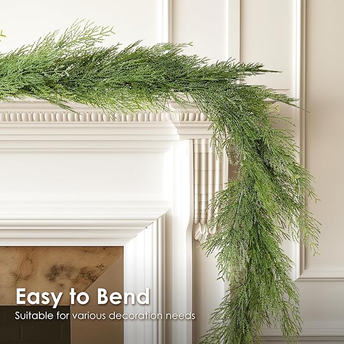 WBHome Real Touch Chamaecyparis pisifera Garland for Christmas Holiday Seasonal Outdoor/Indoor Home Decor, 6FT Long