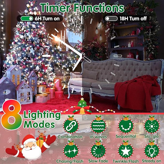 XURISEN 403FT 1000 LED Christmas Lights Outdoor Green Wire String Lights 8 Modes with Timer Memory Waterproof Fairy Light Plug in for Xmas Tree Wedding Yard Party Holiday Decorations(Cool White)