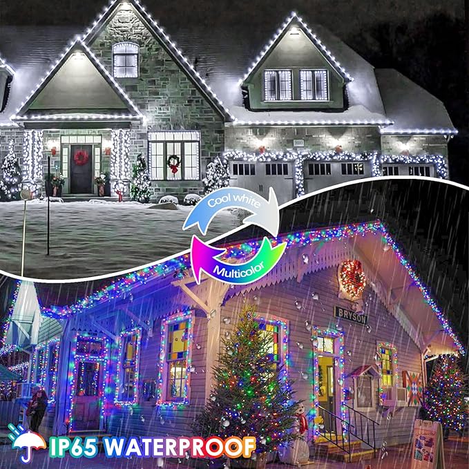 Cool White and Multicolor Color Changing Solar String Lights for Outside, 2 Pack 400LED Solar Christmas Lights Outdoor, Waterproof Copper Wire with 8 Modes Twinkle Fairy Light for Tree Christmas Decor