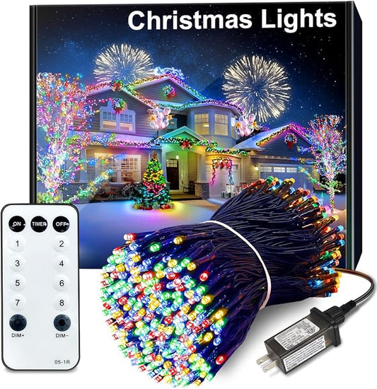 213FT Christmas Lights Multicolor, 600 LED String Lights Outdoor with Remote Control, 8 Modes Fairy Light Plug in Outside Waterproof for Patio Bedroom Holiday Party Christmas Tree Wedding Garden