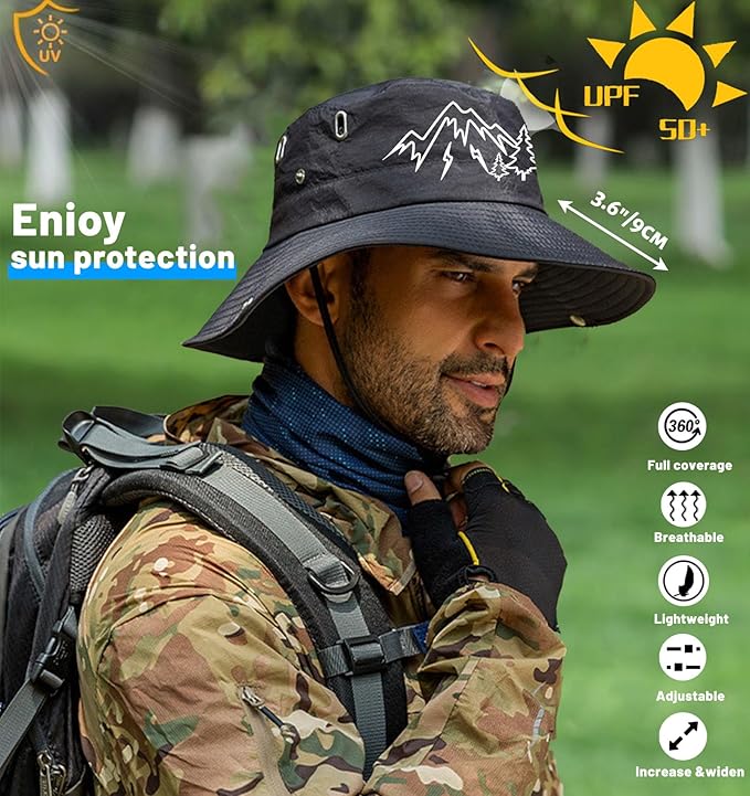 Bucket Hats for Men Sun Hats Bucket Fishing Hat for Men Wide Brim Cowboy Hiking Hat for Mens