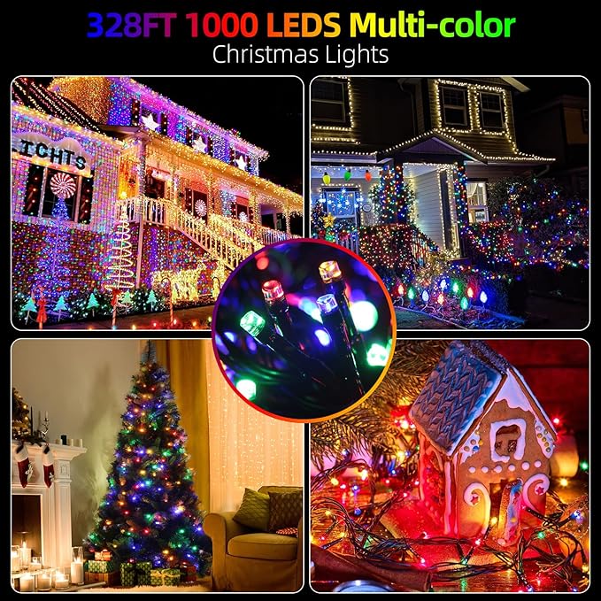 328FT 1000LEDs Christmas Lights Outdoor Indoor 8 Modes for Christmas Tree Party Decoration, 100% UL Listed (Multicolor)