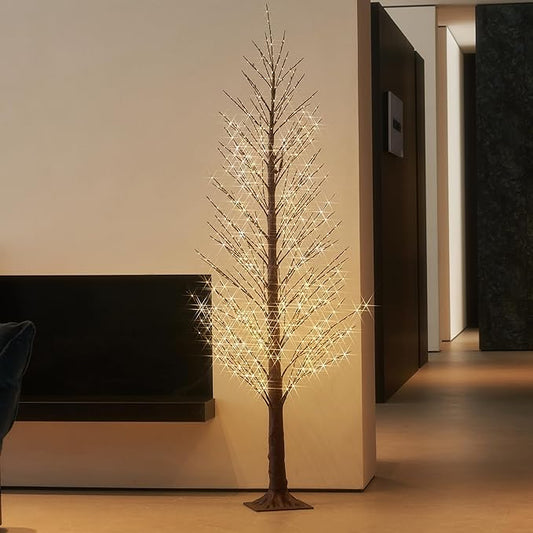 LITBLOOM Lighted Alpine Tree 6FT 810 LED Fairy Lights, Brown Twig Tree with Lights Plug in for Indoor Outdoor Home Thanksgiving Christmas Decorations