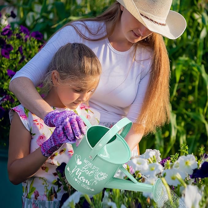 Hexagram Mom Gifts from Daughter, Birthday Gifts for Mom, Best Mum Ever Present from Son - Mommy Mint Metal Watering Can Gardening Present for Mothers Day Christmas, Garden Decor for Home Yard