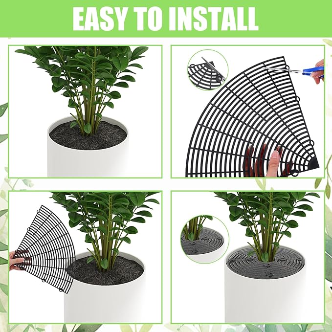 4 Pcs Plant Pot Grids, 11.8in and 20.5in Cuttable Grid Flower Pot Covers with 40 Stakes, ABS Plant Flower Protectors, Pet Digging Stoppers for Indoor Outdoor Plants