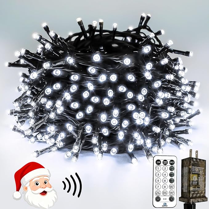 Voice Controlled Christmas Lights with Remote, 99 FT 300 LED String Lights Indoor Outdoor with 12 Modes 3 Timers, Dimmable Twinkle Light Plug in Waterproof for Xmas Tree Party Decorations, Cool White