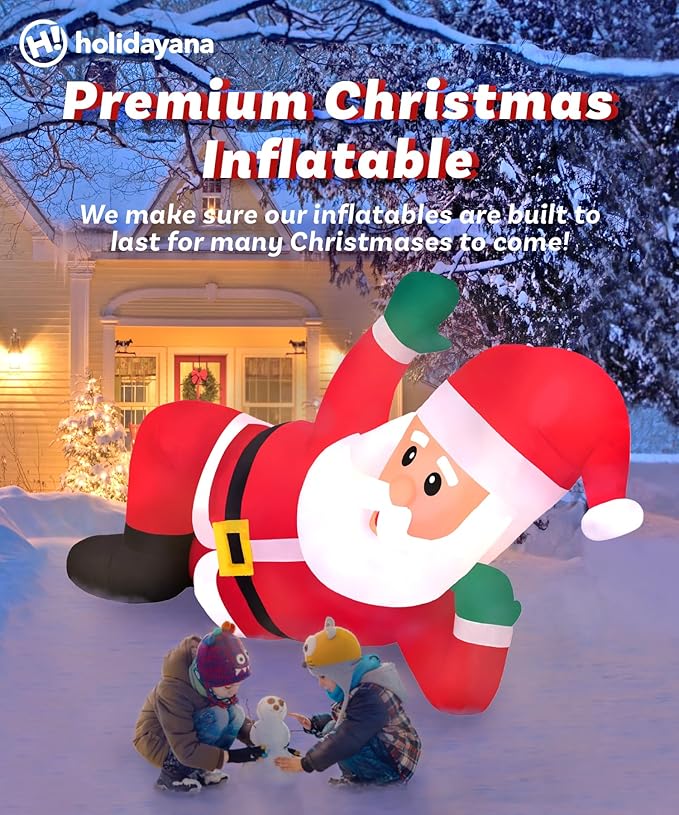 Holidayana Christmas Inflatables Large 10 ft Lounging Santa - Inflatable Outdoor Christmas Decorations Blow Up X-mas Decorations for Yard, Lawn & Garden Internal Lights & Built-in Fan