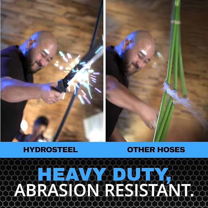 HYDROSTEEL 100 Ft Metal Garden Hose with Sprayer Nozzle, Indestructible 3-Layer Stainless Steel Heavy Duty Water Hose 100 Ft x 5/8 in. Kink Free Design Will Not Kink, Flexible, NON Expandable, 500 PSI