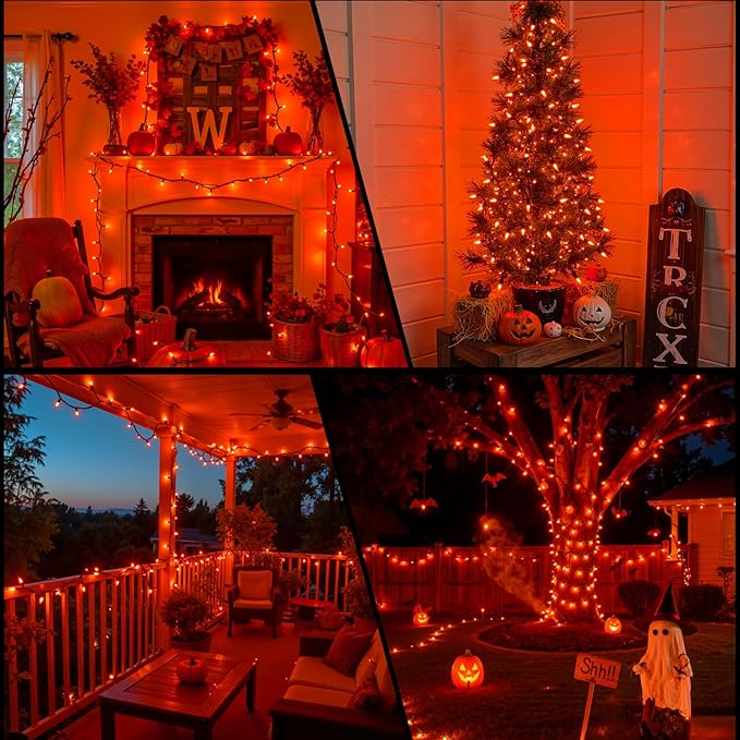 Orange Christmas Lights, 13FT 50 Count Incandescent Mini String Light with Green Wire, Waterproof Orange Christmas Tree Lights Plug in for Halloween Outdoor Indoor Patio Home Party Xmas Decor