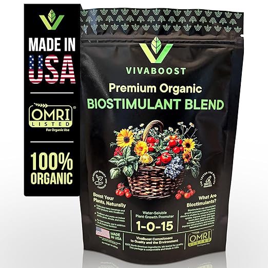 VivaBoost™ Premium Organic Biostimulant Blend, Made in USA, OMRI Listed Organic Fertilizer. Boost Vegetables, Blooms, and Indoor Plants. Fertilizer Booster, 1 Lb.